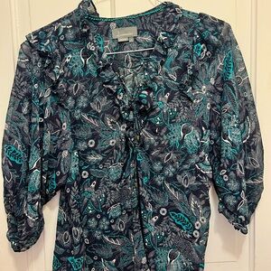 Blue Ruffled Bib Collar Blouse